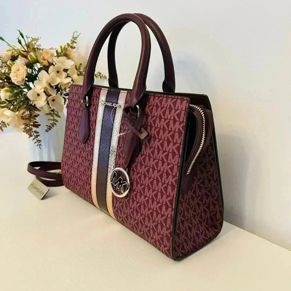 Michael Kors Purse & Wallet Sheila Medium Signature Logo and Metallic Satchel - Picture 4 of 11